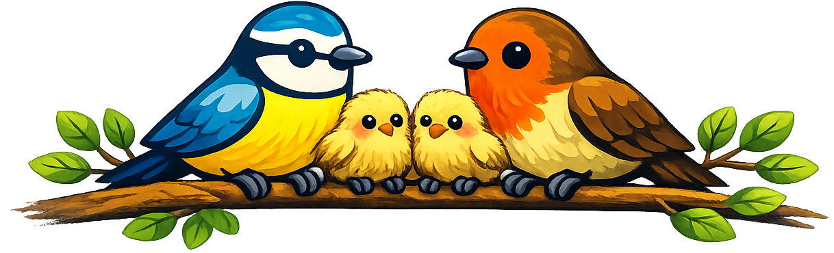 Une famille d'oiseaux posée sur une branche